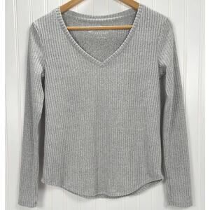 Aeropostale Seriously Soft Top Womens S Gray Perfect V Textured Knit Pullover